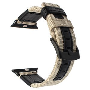 Canvas Nylon + Genuine Leather Watchband for iWatch Apple Watch 38mm 42mm Series 3 2 1