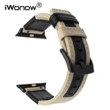 Canvas Nylon + Genuine Leather Watchband for iWatch Apple Watch 38mm 42mm Series 3 2 1